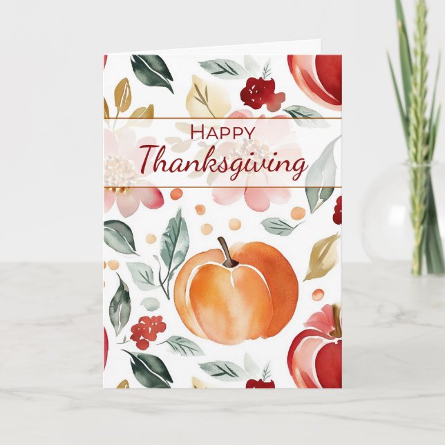 Carte Aquarelle de l'automne de Thanksgiving Citrouille  (Devant)