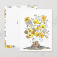Aquarelle de marmotte et de fleurs, je vous manque