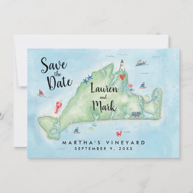 Carte aquarelle de Martha's Vineyard Save the Date (Devant)