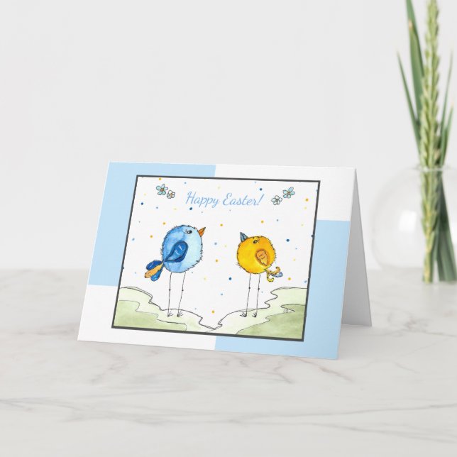 Carte Aquarelle de Pâques 2 Oiseaux lunaires (Devant)