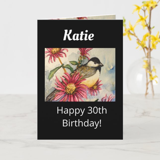 Carte Aquarelle de poulet sucré 30e anniversaire (Fleur jaune)