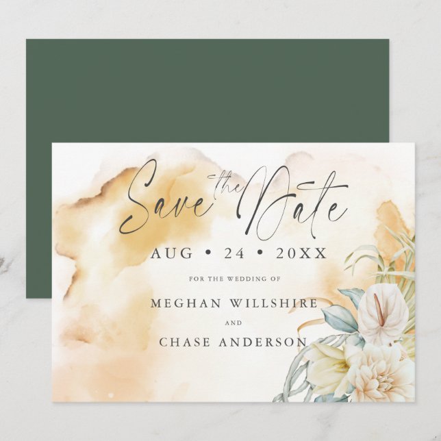Carte Aquarelle de sable d'or Floral (Devant / Derrière)