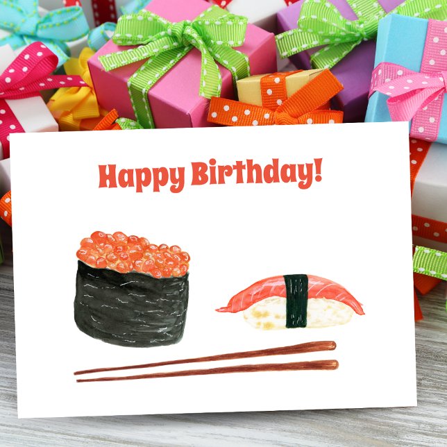 Carte Aquarelle de sushi de joyeux anniversaire (Savor the Moment: Gift a Tasty Surprise with our Sushi-themed Birthday Card!)