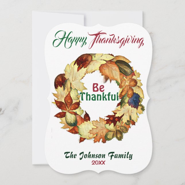 Carte Aquarelle de Thanksgiving Chute Folithe Maple Wrea (Devant)