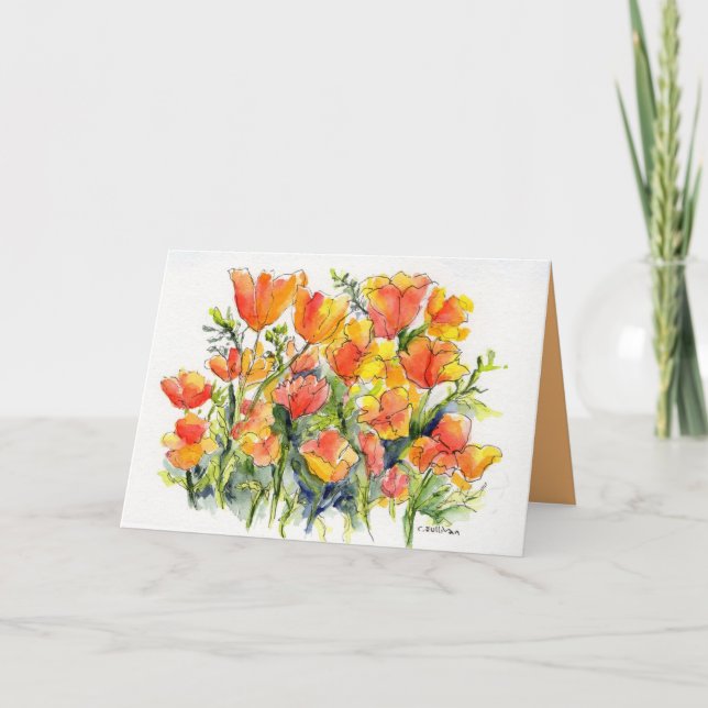 Carte aquarelle des pavots brillants (Devant)