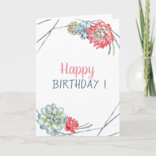 Carte Aquarelle Desert Cactus Red Succulents Anniversair