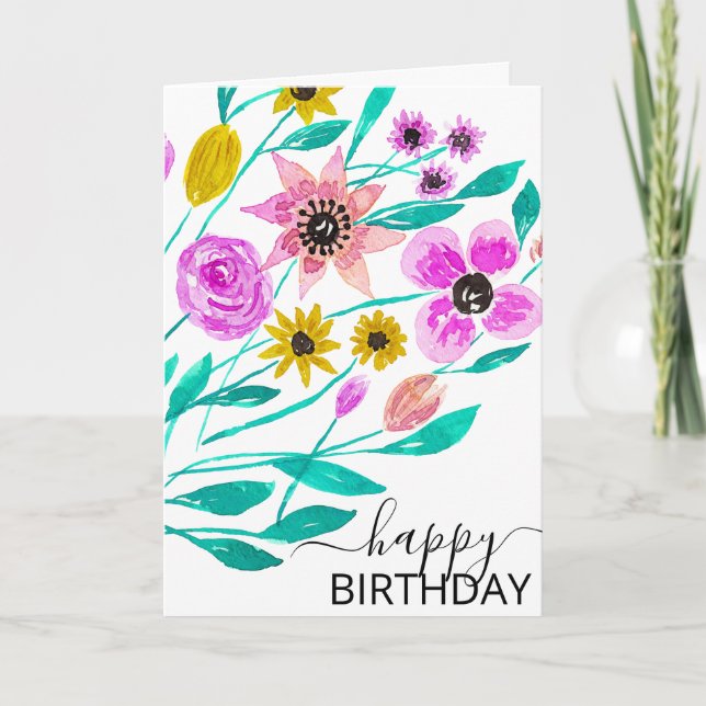 Carte Aquarelle d'été rose jaune floral (Devant)