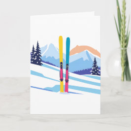 Carte Aquarelle d'hiver de montagne de ski