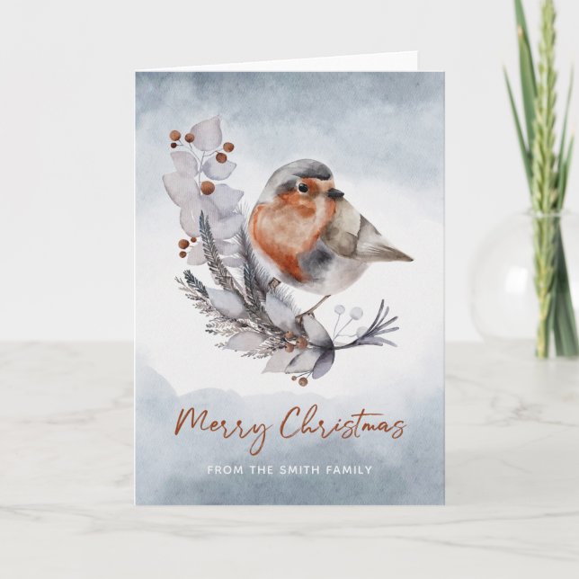 Carte Aquarelle d'hiver Robin Merry Christmas Card (Devant)