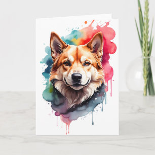 Carte Aquarelle Dog Splatt Art Portrait Splash Blanc