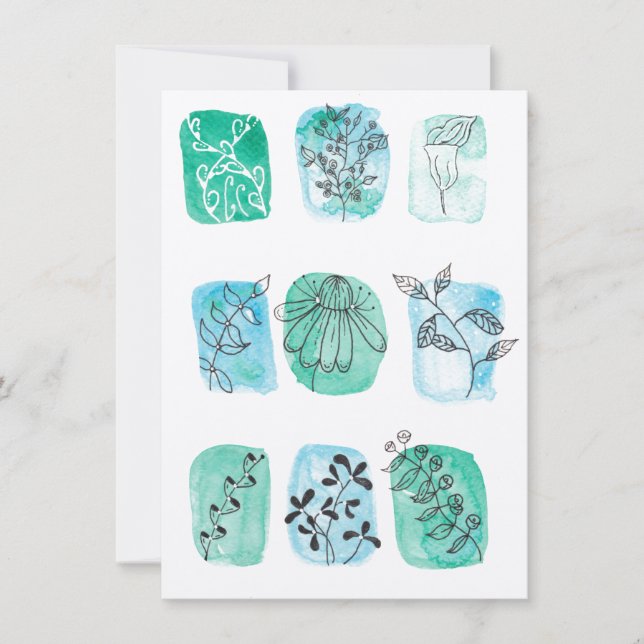 Carte Aquarelle doodle occasion générale botanique (Devant)