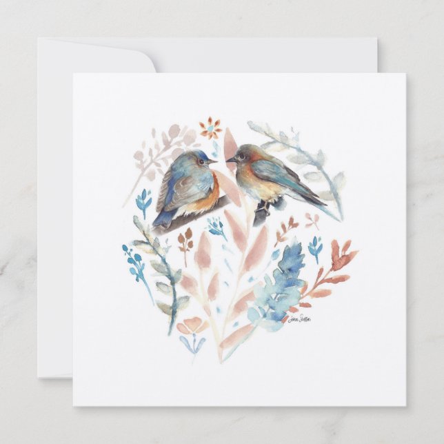 Carte Aquarelle Douce Couple Bluebird Avec Floral (Devant)