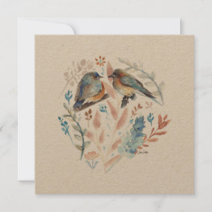 Carte Aquarelle Douce Couple Bluebird Avec Floral