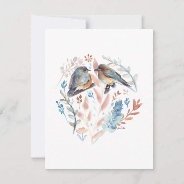Carte Aquarelle Douce Couple Bluebird Avec Floral (Devant)