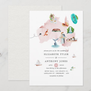 Carte aquarelle du mariage de destination en Austr