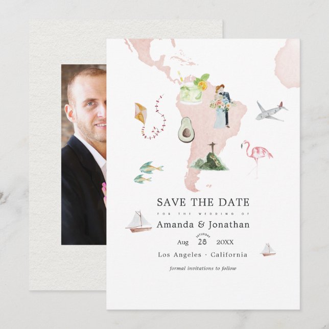 Carte aquarelle du mariage de destination photo de (Devant / Derrière)