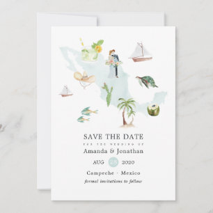 Carte aquarelle du Mexique pour mariage de destina