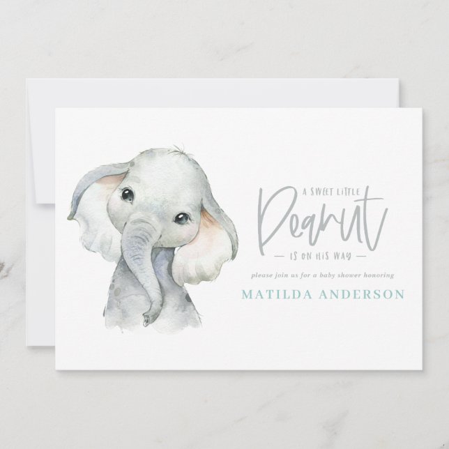 Carte Aquarelle éléphant petit garçon baby shower fête (Devant)