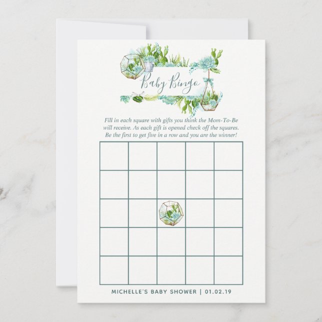 Carte Aquarelle en verre Terrarium Succulents Bingo (Devant)