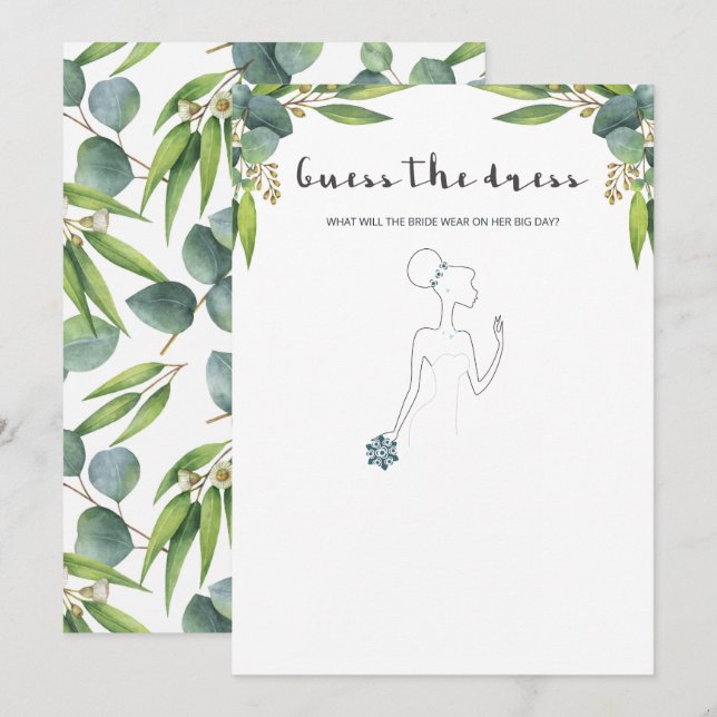 Carte Aquarelle Eucalyptus Wreath Mariage robe jeu (Devant / Derrière)
