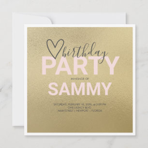 Carte Aquarelle Faux Gold et Pale Rose Party