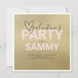 Carte Aquarelle Faux Gold et Pink Galentine's Party