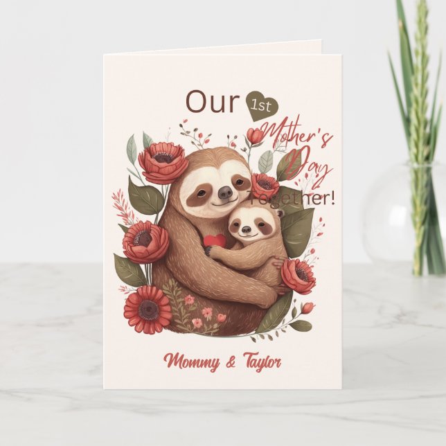 Carte Aquarelle Fente et bébé, Fête des mères (Devant)