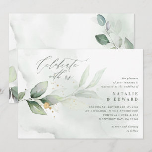 Carte Aquarelle feuillage et mariage d'or métallique