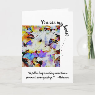 Carte Aquarelle Feuilles-Vous êtes mon coeur salut