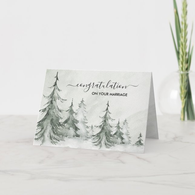 Carte Aquarelle Fir Trees Mariage d'hiver (Devant)