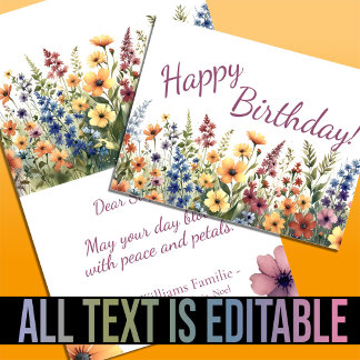 Carte Aquarelle Fleur sauvage été personnalisé Anniversa