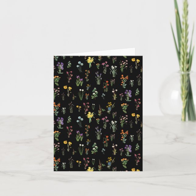 Carte Aquarelle fleur sauvage Floral botanique noir (Devant)