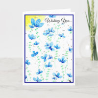 Aquarelle Fleurs Bleues Voeux Anniversaires