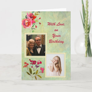 Carte Aquarelle Fleurs et photos Élégant Anniversaire