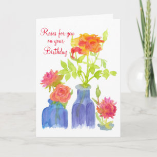 Carte Aquarelle Fleurs Roses Pour Vous À Votre Anniversa
