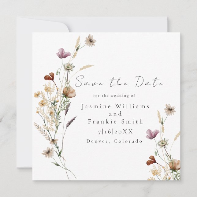 Carte Aquarelle Fleurs sauvages Enregistrer la date (Devant)