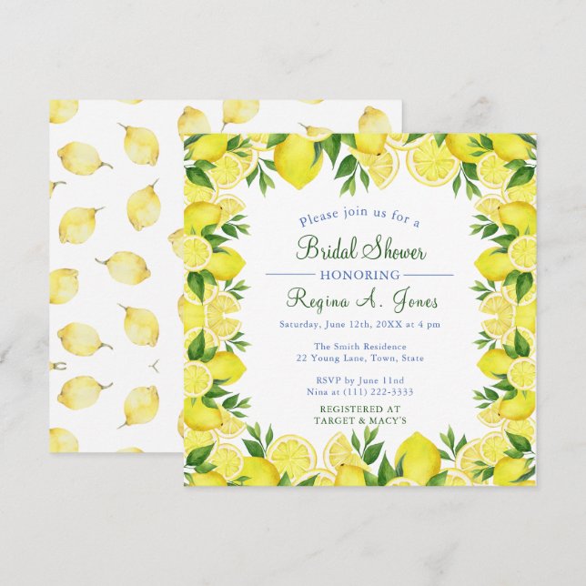 Carte Aquarelle Floral citron frite transparente (Devant / Derrière)