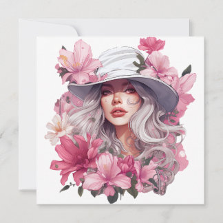 Carte Aquarelle Floral Portrait d'une belle fille
