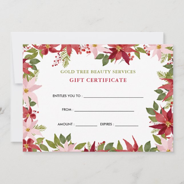 Carte Aquarelle Floral Red Poinsettia Certificat cadeau (Devant)