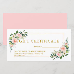 Carte Aquarelle Floral Rose Gold Certificat cadeau