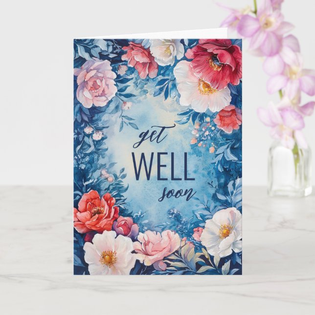 Carte Aquarelle florale bleu rose S'AVÉRER BIENTÔT PERSO (Orchidée)