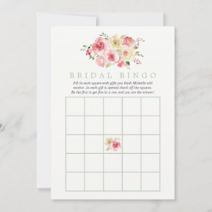 Carte Aquarelle florale Blush et Sage Bingo nuptiale