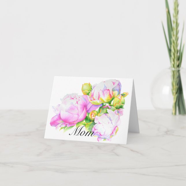 Carte Aquarelle florale classique et élégante de pivoine (Devant)
