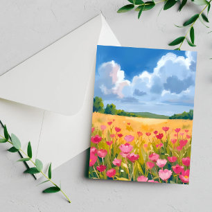 Carte aquarelle florale de champ de fleurs sauvage