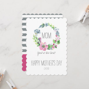 Carte Aquarelle florale et jour de mère du papillon  