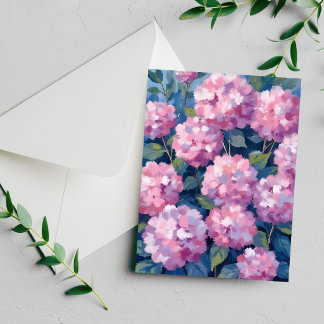 Carte aquarelle florale Hydrangeas rose tendre