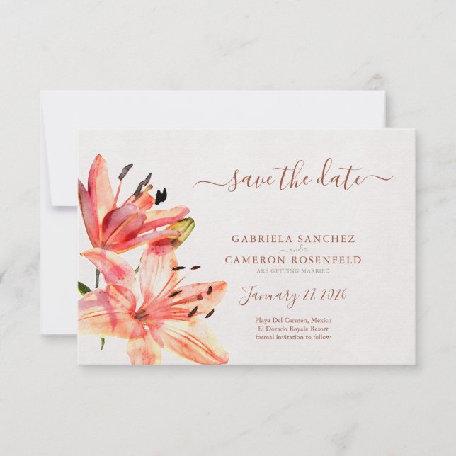 Carte Aquarelle Florale Lillies Terracotta (Devant)