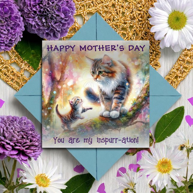 Carte Aquarelle florale Mama Chat et bébé Fête des mères (Créateur téléchargé)