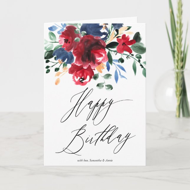 Carte Aquarelle florale marine rustique 2 photo annivers (Devant)