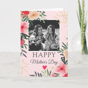 Carte Aquarelle florale or poème photo Fête des mères